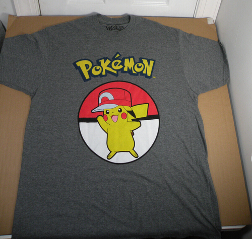 Pokemon Graphic T Shirt Pikachu wearing Ash's Hat Men XL Short Sleeve Gray - Picture 5 of 14