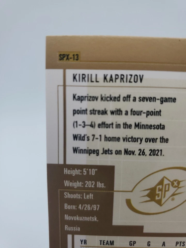 2021-22 UD Extended Series Kirill Kaprizov SPx 1999-2000 Retro #SPX-13 Wild - Image 4 of 4