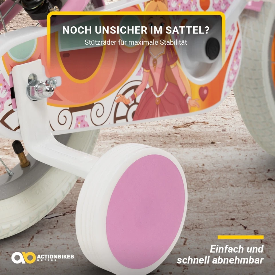 Kinderfahrrad Mädchen Kinder Fahrrad Stützräder Mädchenfahrrad Bike Pink 12 Zoll - Bild 3 von 4