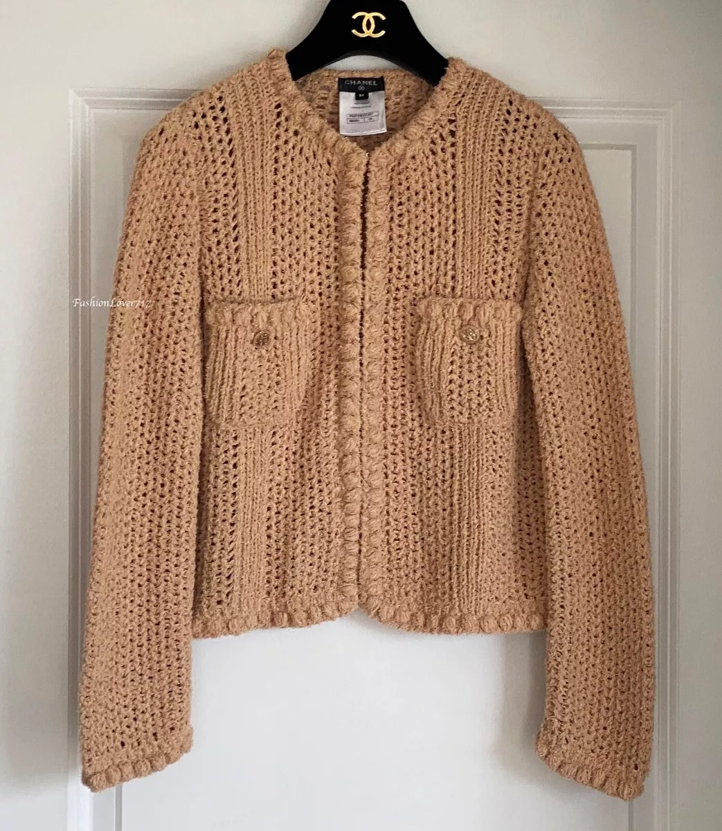 17C PARIS CUBA CHANEL BEIGE CC BUTTONS CARDIGAN SWEATER 36