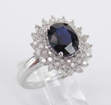 3ct Lab-Created Blue Sapphire Floral Cluster Engagement Ring White Gold Plated
