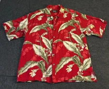 Straight Down Hawaiian Floral Button Down Shirt Red Men's Size Large