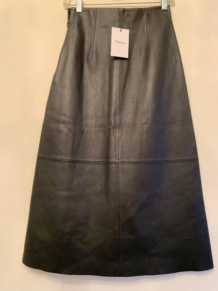 $1,095 FALDA DE CUERO THEORY LÍNEA A NEGRA TALLA 0 NUEVA CON ETIQUETAS 100% AUTÉNTICA Foto 4 de 4