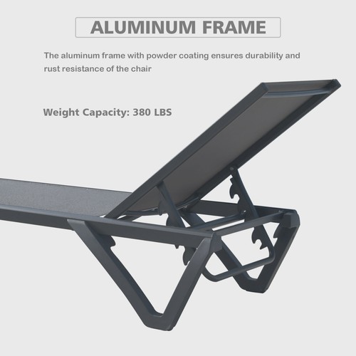SHAPI Outdoor Aluminum Chaise Lounge 2 Pcs w/5 Adjustable Position,(Gray) - Picture 4 of 9