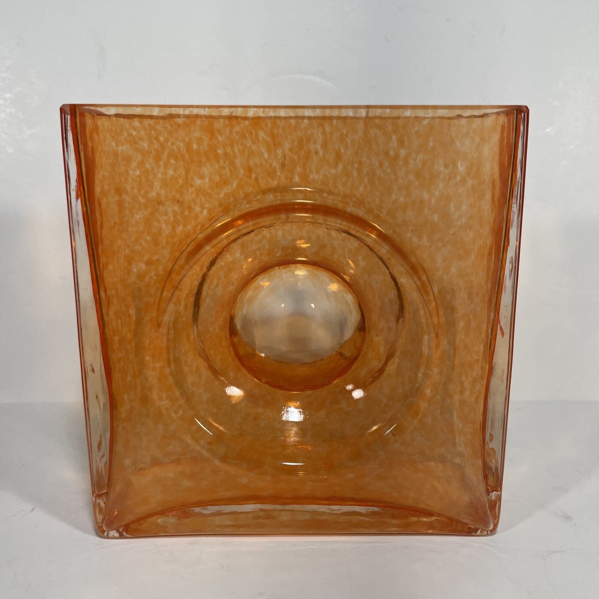 Christian Tortu Orange Diabolo Square Glass Vase Signed MidCentury