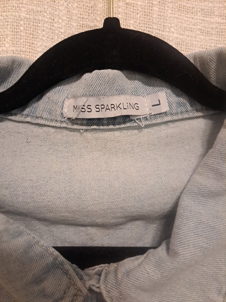 Miss Sparkling Smiley Face Light Blue Short Denim Jacket Size