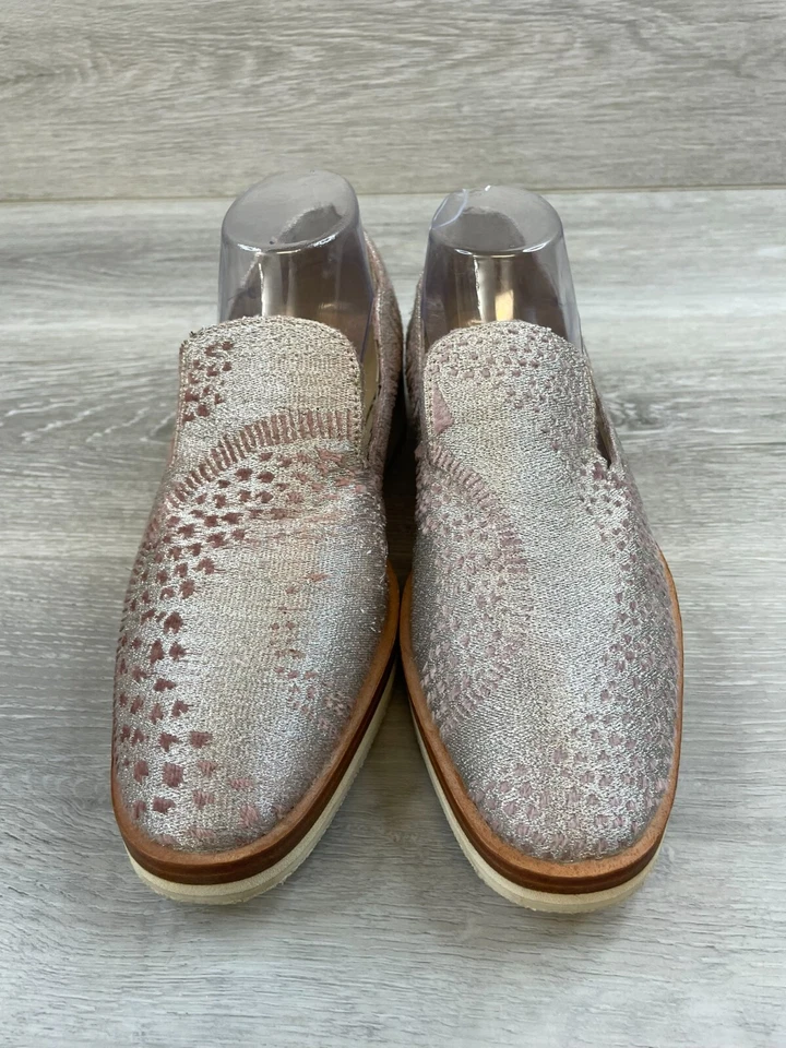 Zapatos Mocasines Free People Snake Eyes Para Mujer 8.5 Metálicos Plateados Jacquard Cuña Foto 2 de 4