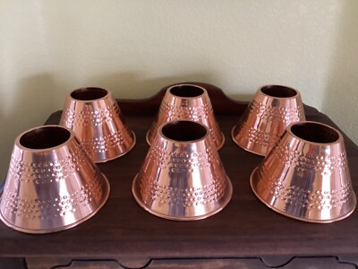 Set of 6 VTG Metal Copper Color Chandelier Lamp Shades Covers Scalloped Edges