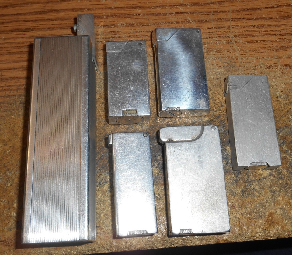 VINTAGE ALUMINUM BLOCK LIGHTER LOT/6 DIFFERENT/WONDERFUL VARIETY/RARE