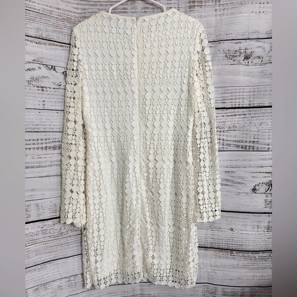 Lauren Ralph Lauren 连衣裙女式 8 码靠垫切花边白色几何护套 — 第 4/4 张图片