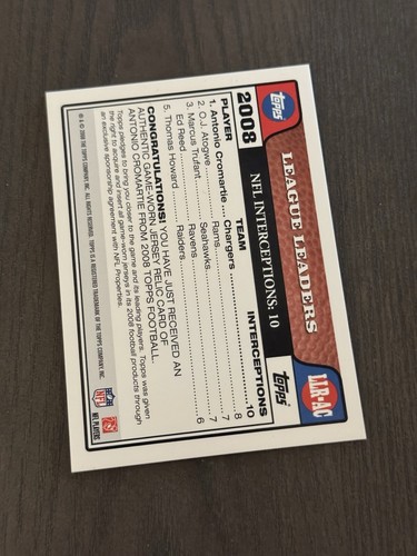 2008 Topps League Leader Relics Insert #LLR-AC ANTONIO CROMARTIE Football Card - Picture 2 of 2