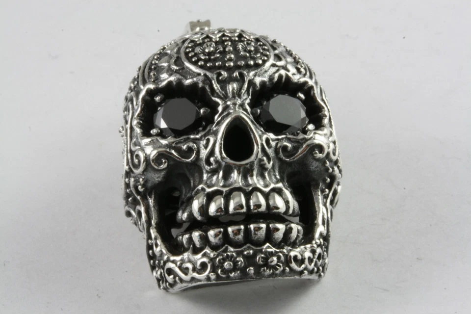 Grande Biker Chopper Teschio Ciondolo IN Argento 925er Argento/214 - Immagine 2 di 4