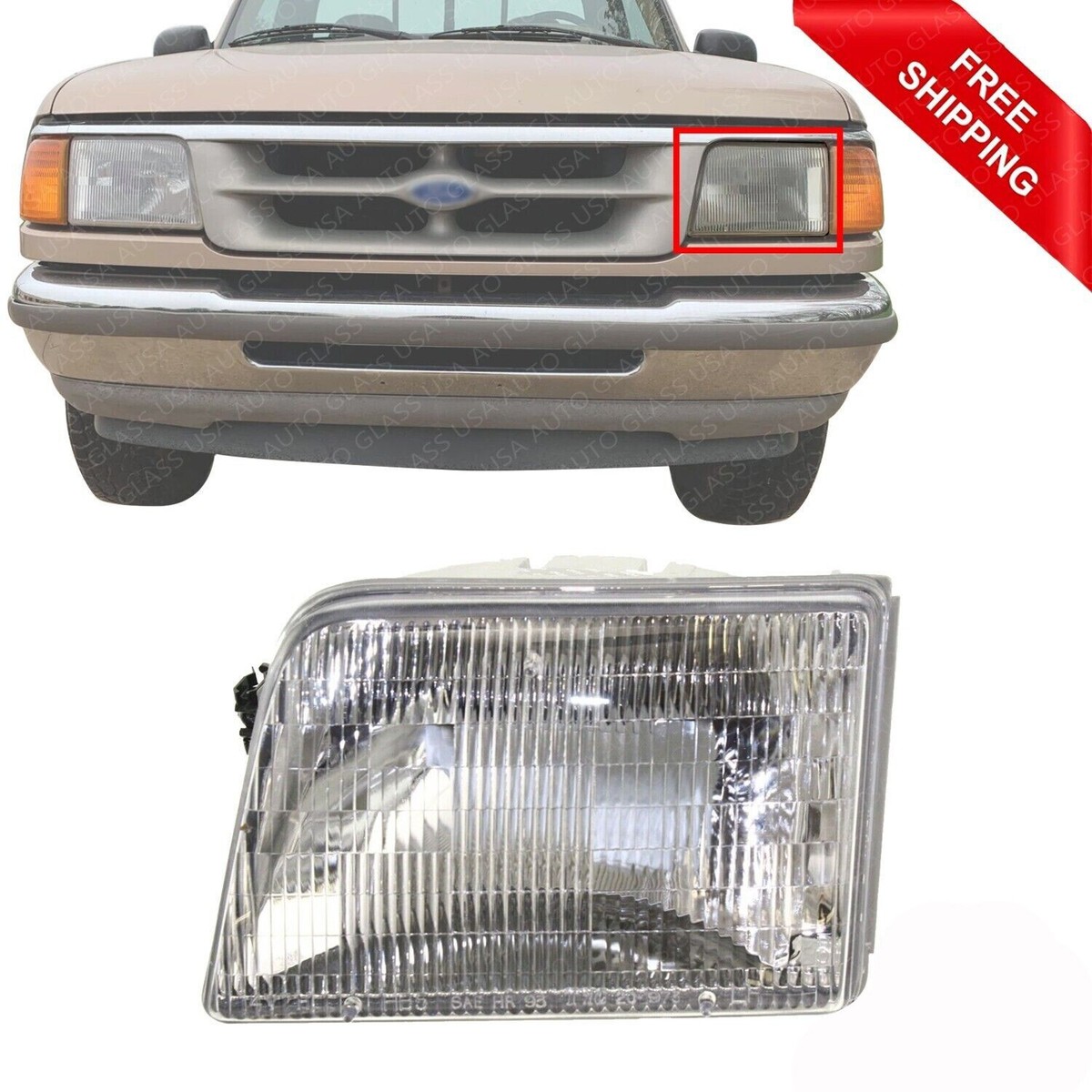 Headlight Assembly Halogen Driver Side for 1993-1997 Ford Ranger