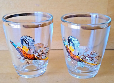 Vintage Schnapsglas 2 Goldrand Fasan Schnäpse Whisky Schnapsglas schönes Geschenk