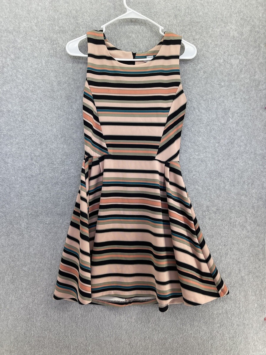 BAR III Women's Fit & Flare Dress Sleeveless Striped Size Medium USA Made
