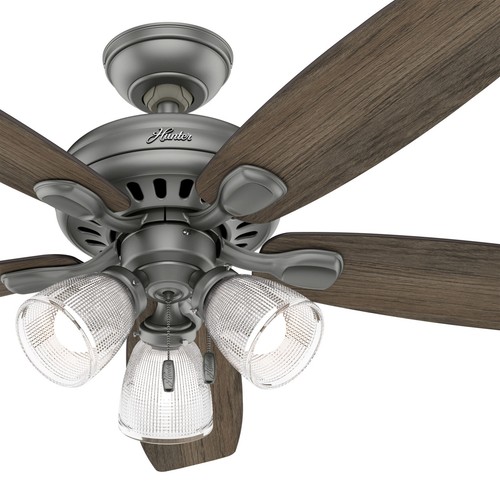 52 Inch Matte Silver Ceiling Fan With Light Kit - Renewed Indoor Fan With Pull Chain Operation