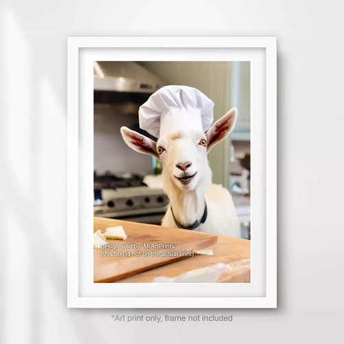 Kitchen Cooking Art Funny Cute Animal Chef Goat Wall Print Poster eBay