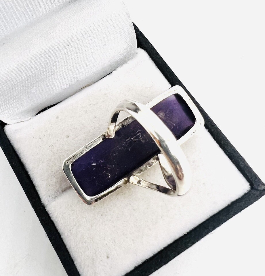 Long Sterling Silver Rectangular Shaped AMETHYST … - image 9