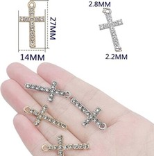 6 Rhinestone Cross Charms Assorted Lot Gold Silver Christian Catholic Religious