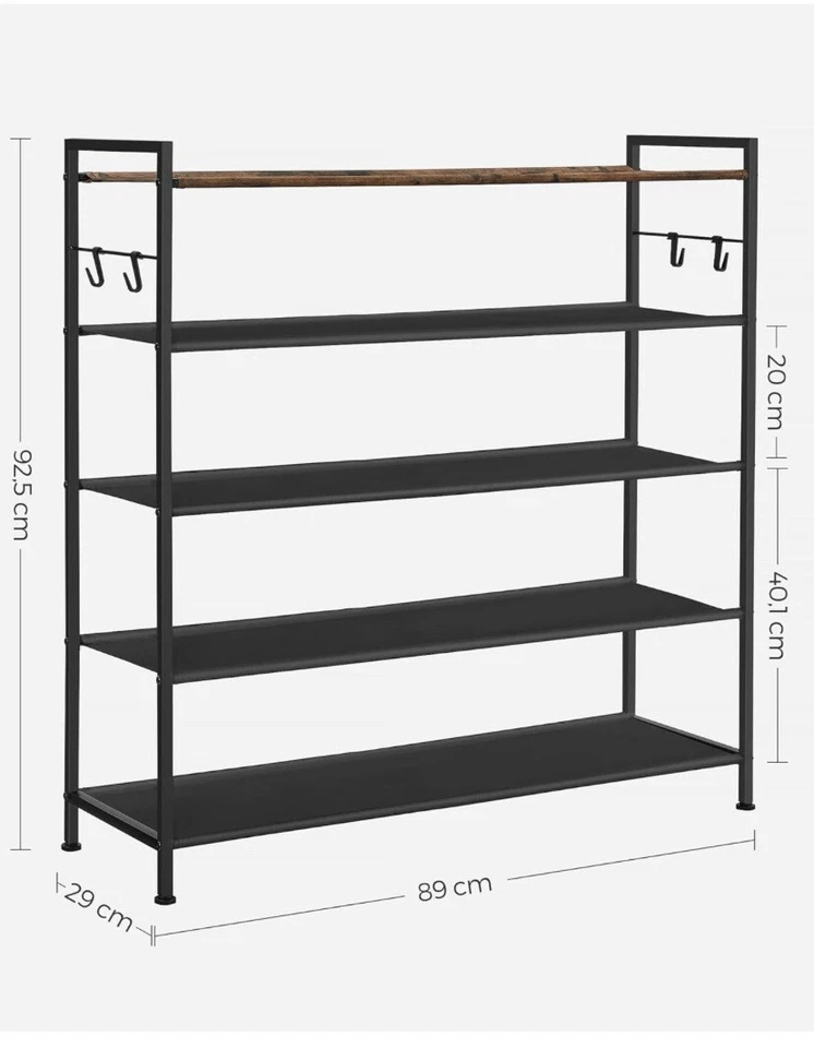 SONGMICS 5-Tier Shoe Rack, Metal Shoe Shelf, Oxford Fabric Shelves - Image 3 of 4