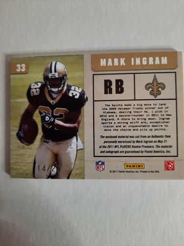 2011 Panini Absolute Memorabilia War Room #33 Mark Ingram Auto Materials 14/25 # - Picture 2 of 2
