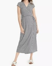NWT JCREW Midi wrap dress in soft rayon gingham SzXS L7675 White/Navy