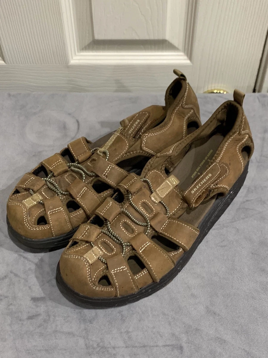 Skechers Shape Ups Brown Leather Sandals Walking Shoes Size 9 eBay