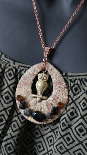artisan handcrafted unique statement bold necklace Stone Wood pendant jewelry - Picture 60 of 77