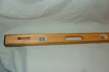 JOHNSON LEVEL & TOOL CO. USED 48" HEAVY DUTY HARDWOOD BRASS BOUND LEVEL #748