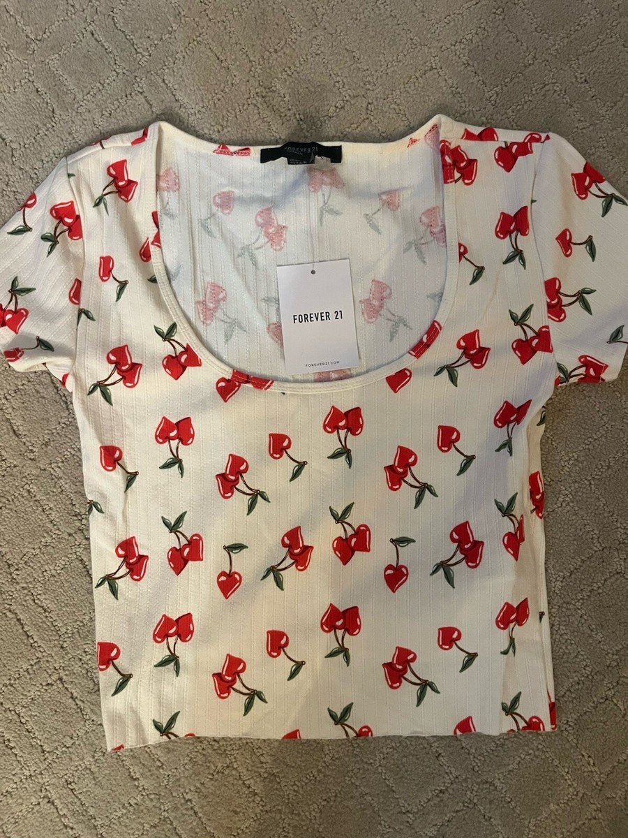 forever 21 cherry print crop top