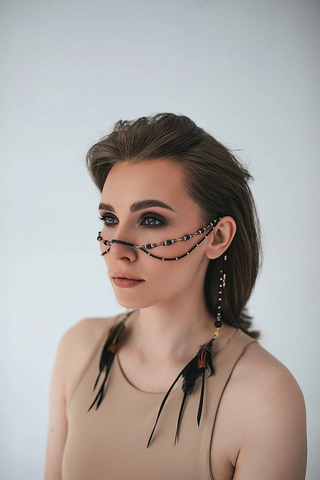 Joyería de cadena facial, joyería facial, joyería corporal, joyería de festival, cadena corporal Foto 2 de 3