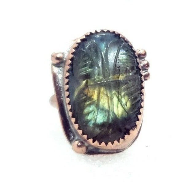 Labradorite butterfly rainbow crystal copper Ring handmade size 6 metalwork - Image 4 of 4