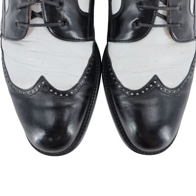 Vintage Mezlan Black White Leather Wingtip Spectators Mens 9M Formal Dress Shoes Vintage Mezlan Black White Leather Wingtip Spectators Mens  main image 4