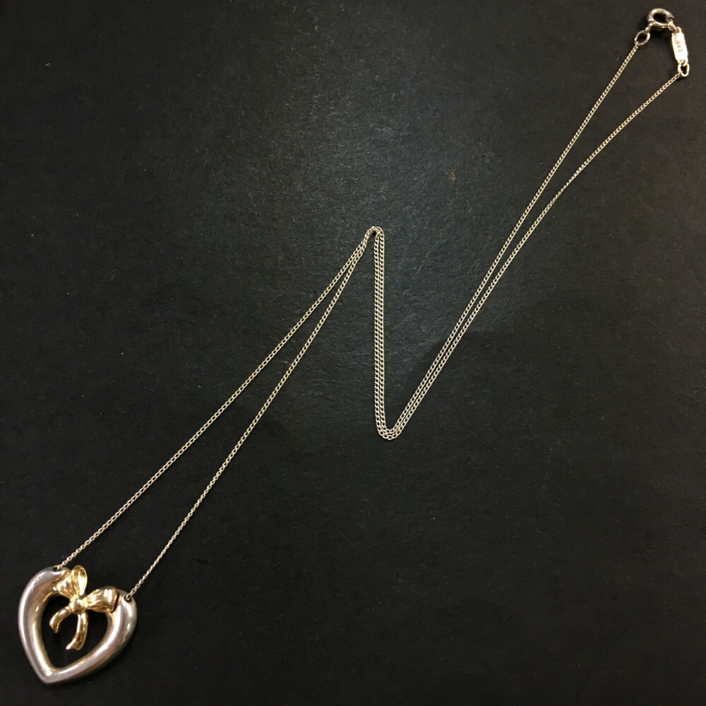 TIFFANY&CO. 1991 Silver 925/Gold 750 Heart Ribbon Pendant Necklace/2AF2213