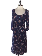 NEW MONSOON Size 14 Shift Dress Blue Pink Red Floral 3/4 Sleeve
