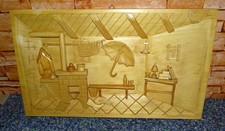 Reliefbild aus Holz, Kaminzimmer / Küche