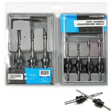 Toolzone Tapered Countersink Drill Bits Wood Pilot Bit Set Stop Collars Case