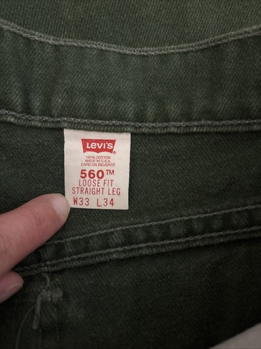 Vtg 90s Levis 560 Jeans Men 33x34 Green Denim Loose Straight Orange Tab USA Made - Picture 12 of 12