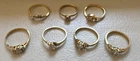 Vintage Gold Tone Mixed Lot Rings with Stones, 7 Pieces Costume Jewelry
