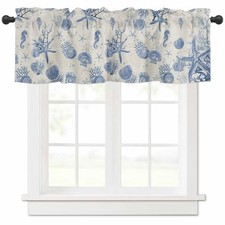 Coastal Coral Curtain Valances for Windows, 42"W x 12"L Pack of 1 Blue