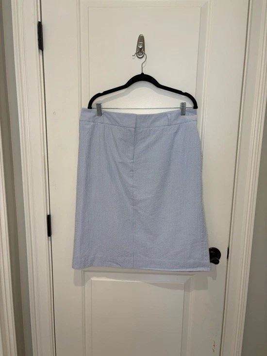 Brooks Brothers Pale Blue Seersucker 100% Cotton A-Line Skirt Size 16 Preppy