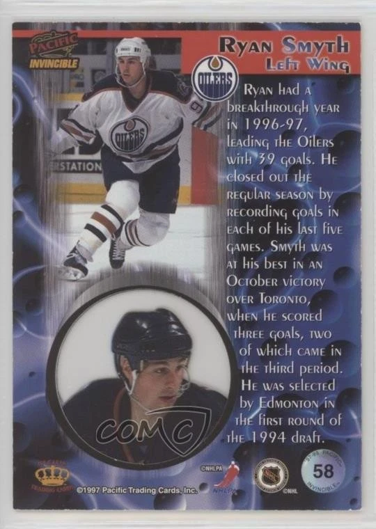 1997-98 Pacific Invincible Ryan Smyth #58 - Image 2 of 2