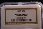 1953 Roosevelt Silver Dime NGC PF68 Cameo - Brown Label