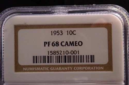 1953 Roosevelt Silver Dime NGC PF68 Cameo - Brown Label