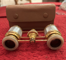 Paris Opera Glasses Binoculars Mother-of-Pearl Style Inlay w/ leather case.
