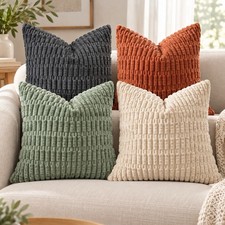 4pc 16x16 Corduroy Decorative Throw Pillow Covers Gray/Red/Beige/Green