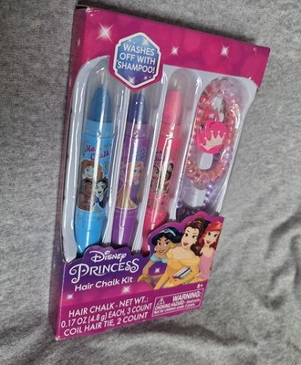 Disney Princess Hair Chalk Kit Belle Ariel Rapunzel Blue Purple Pink Washes Off