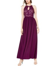Morgan & Co Womens Glitter Lace Gown Maxi Dress, Purple, Juniors, 1