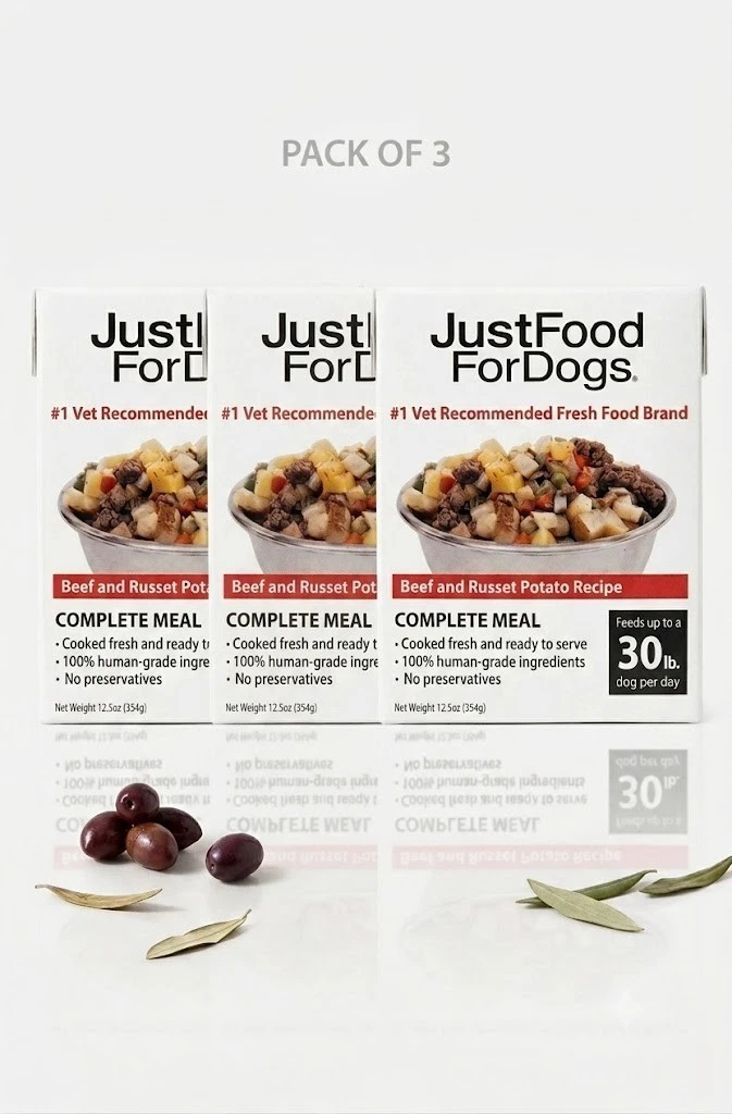JustFoodForDogs Pantry Fresh Wet Dog Food, Complete Meal or Dog Food Topper 3pc