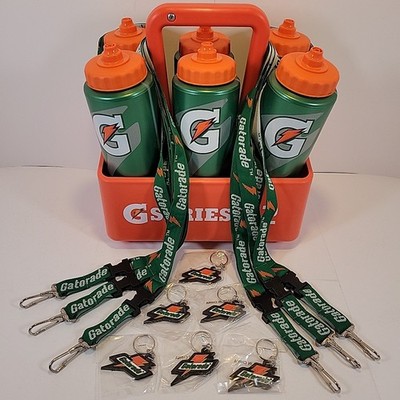 Gatorade Lot of 6 Lanyards 6 Keychains 6 Bottles 32oz and Caddy Series 2 Holder